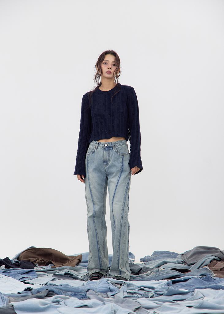 NO EXTRA TOUCH Boho Damage Knit (Navy) / 25Fwkp001Na