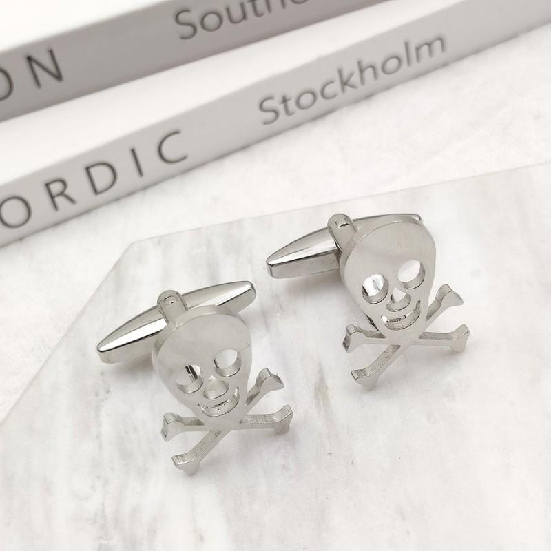 European American Jewelry Caribbean Pirate Skull Shaped Cufflinks French Business 14k серебряный