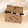 Men's Adjustable Black Matte Stone Beaded Bracelet - Football Number Birthday Gift