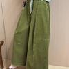 Autumn Winter Korean Style Fleece-Lined Warm Loose Fit Slimming Casual Pants for Women Wide Leg Corduroy
