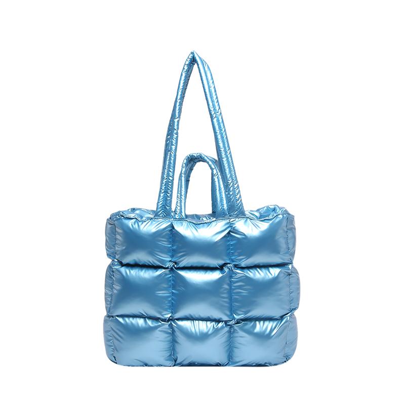 Fashion Lightweight Women Shiny Puffer Tote Bag Female Quilted Padded Soft Shoulder Bag Luxury Puffy Handbags for Winter