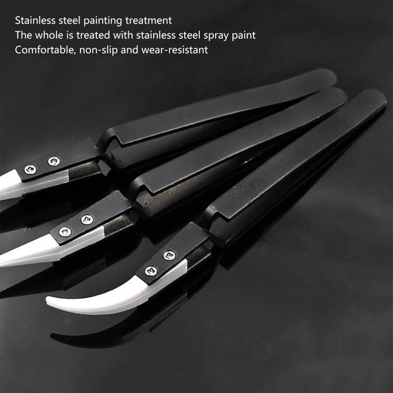 3 Pcs/Set Precision Ceramic Reverse Tweezers Heat-resistant Anti-Static Cigarette Tweezers Straight Curved Tip Tweezers