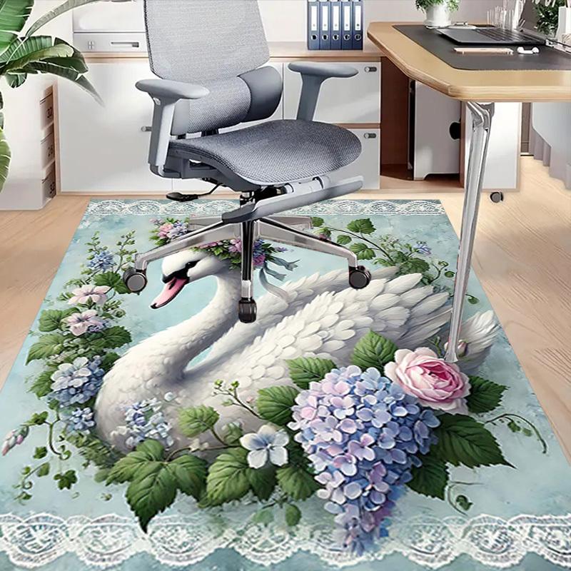 1PC Swan Flowers Anti-slip carpet, suitable for Office, bedroomand playrooms. It can also be used as a sofa footrest cover-R56