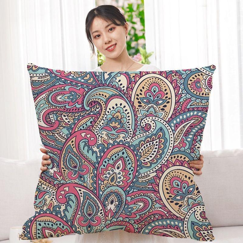 Double-Sided Bohemian Print Ethnic Style Pillow Cover Sofa Living Room Cushion Cover Geometric Pillow Square Pillowcase