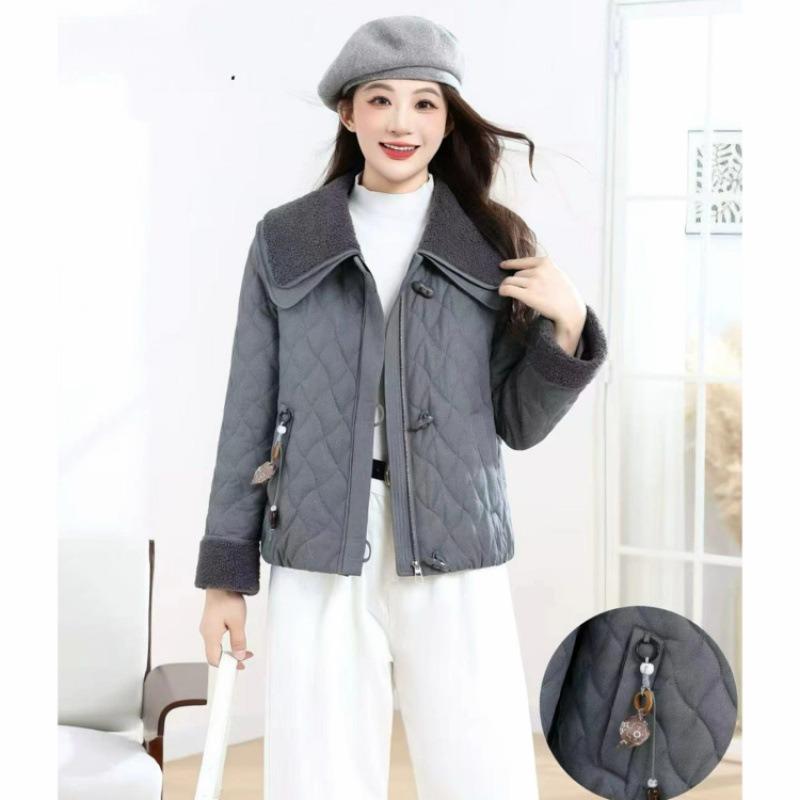 Fashion Temperament New Autumn and Winter Cotton-padded Clothes Small Short Lapel Splicing High-end Outer Cotton-padded Clothes Jacket