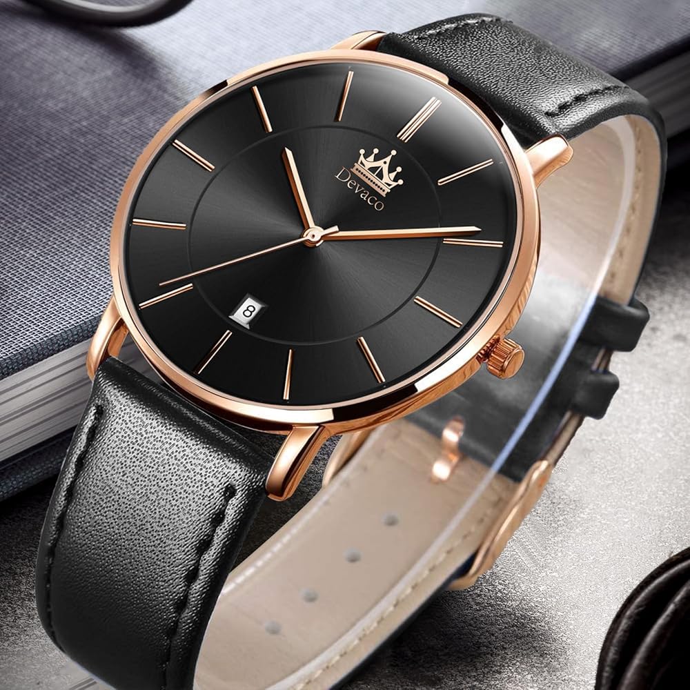 Men's Ultra-Thin Watch 6.5mm Simple Fashion Casual Business Japanese Quartz Movement 40mm Black Leather Band