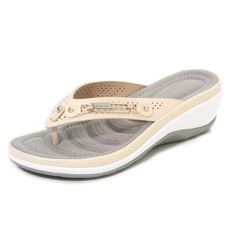 Women's Flip-flops Designer Metal Button Slippers Wedge Platform Slippers Summer Casual Beach Slippers for Women Sandalias Mujer