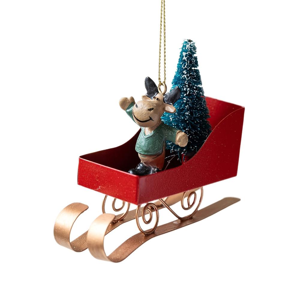 Santa Claus Sleigh Hanging Ornament , Vintage Christmas Decoration with Santa, Reindeer, Snowman Heavy Duty Metal/Resin Construction