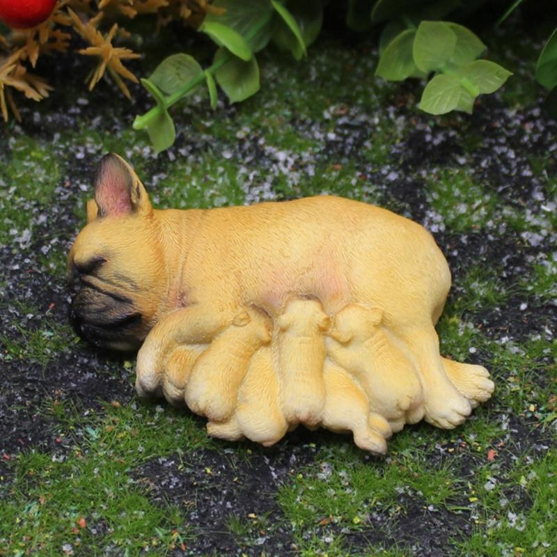 Nurturing Dog Miniature Nursing Mom French Dog and Baby Puppies Resins Figurine for Home Tabletop Shelf Display Ornament