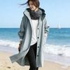 Women's Trench Coat Long Sleeve Cotton Hoodie Jacket Oversized Windbreaker Jacket Loose Fit Fall Outerwear