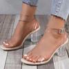 Sandalias Transparentes de Cristal para Mujer con Tacón Alto Grueso y Correa al Tobillo Sandalias de Tacón Alto para Oficina Discoteca Fiesta Nocturna Reunión