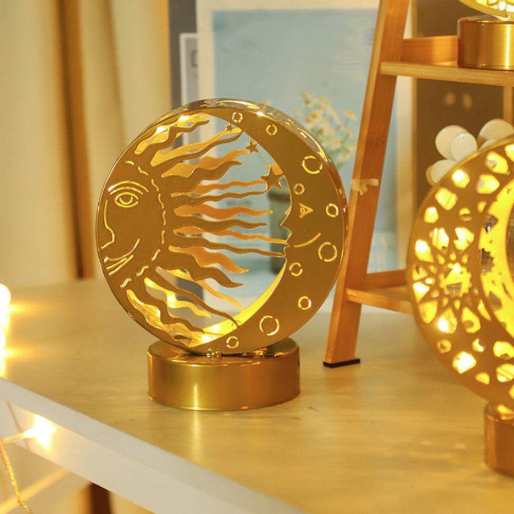 Gold Moon Castle LED Light Wrought Iron Ramadan Desk Ornament Ramadan Night Light  Bedroom