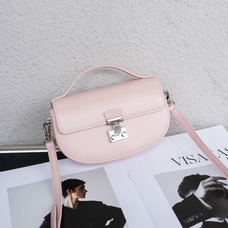 Minimalist Genuine Leather Crossbody Bag Small Square Shell Shape With Lock Daily Urban Wear