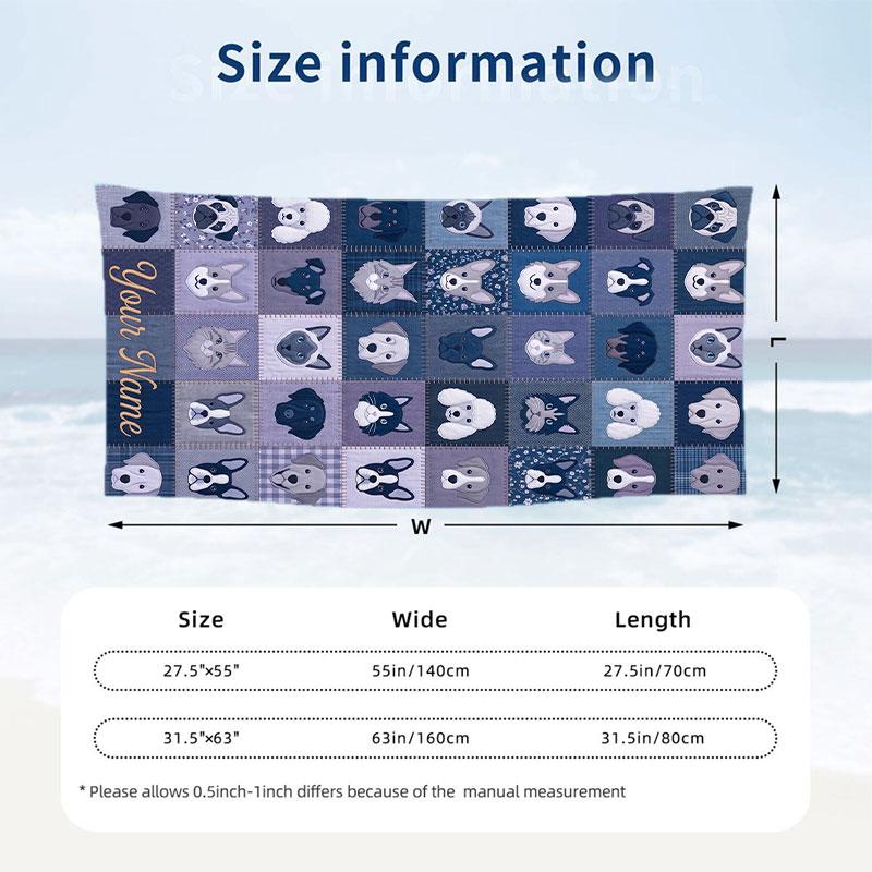 Dog Theme Beach Towel Personalized Custom Name & Text Soft Quick Dry Beach Towel for Swimming Travel