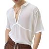 Men's Deep V-Neck T-Shirt Short Sleeve Lapel White Tee Summer Loose Fit Casual Tee