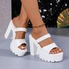 Fashion Round Toe Open Toe Slide with Platform Anti-Slip Wear-Resistant High Heels Women's Summer New Outside Platform Slippers