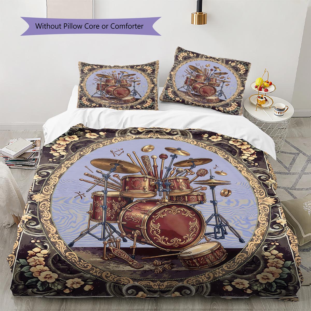 

Vitage Floral Piano Guitar Pattern Bedding Set Quilt Cover Pillowcase Home Decor Gift (1 * duvet cover + 2 * pillowcase, without core) 135x200cm