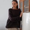 Tricou de tricotat pentru femei, cu gât rotund, tricou cu mânecă lungă evazată, de culoare solidă, cu croiala liberă, maiuri de tricotat subțiri transparente
