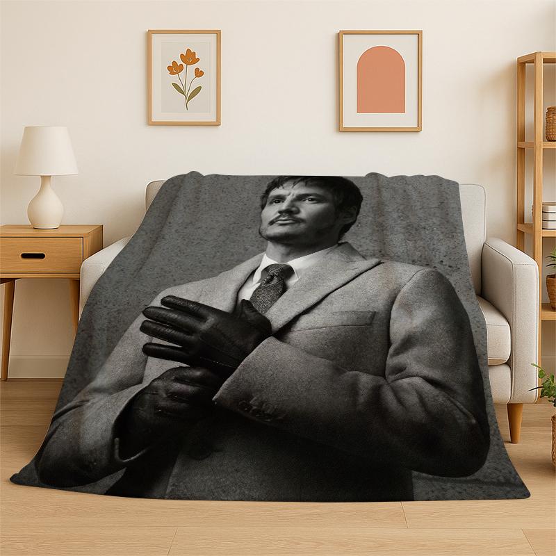 

Fashion Pedro Pascal Star Flannel Blanket Soft Warm Throw Blanket for Bedroom Living Room Bed Travel Camping Picnic Gift Kids 75x90cm