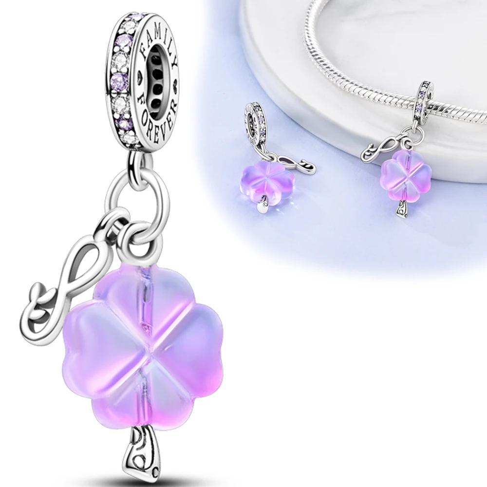 Шарм-бусины Шармы Медь Покрытая Фиолетовое Стекло Цветок Семейный Подвеска Шарм-бусины Совместимы С Оригинальными Браслетами Шарм-бусины Женские Ювелирные Изделия Изготовление белый