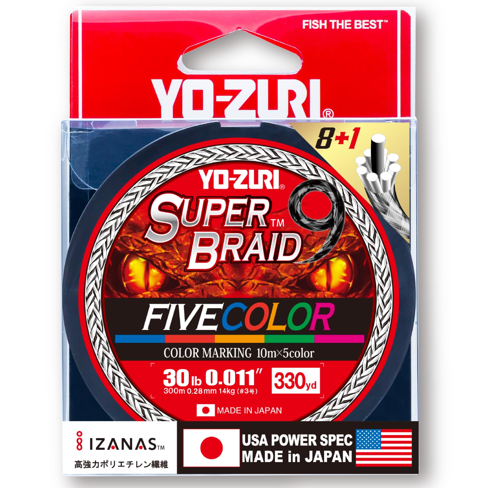 

PE Line Super Braid 9 Five Color 330 YDS 30 Lbs 5 colors YO-ZURI Colors
