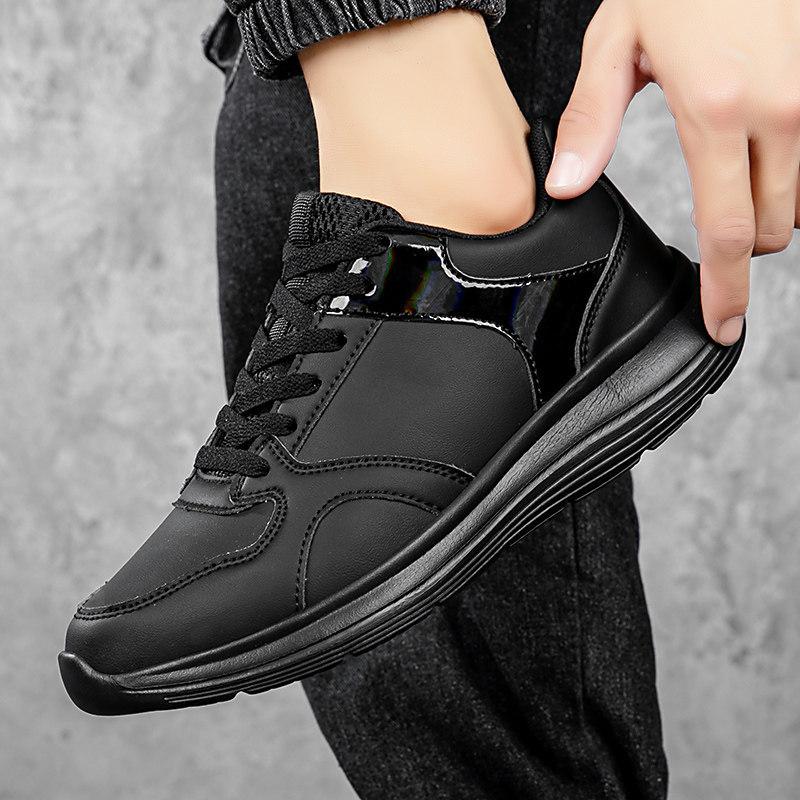 Herbst und Winter schwarze Deodorant-Sneaker Leder wasserdichte Schuhe leichte weiche Sohle Freizeitschuhe Laufschuhe Student