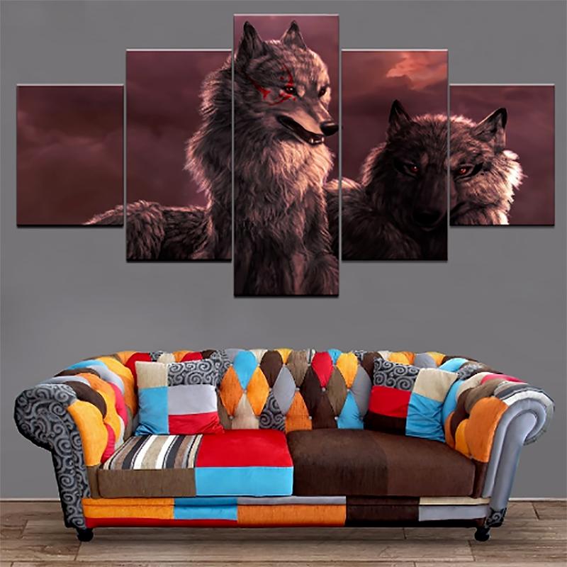 

Wall Canvas Art Paintings 5 Piece Pack Of Wolves Posters Modular Pictures Home Modern Living Room Decoration Prints 20X35 20X45 20X55CM