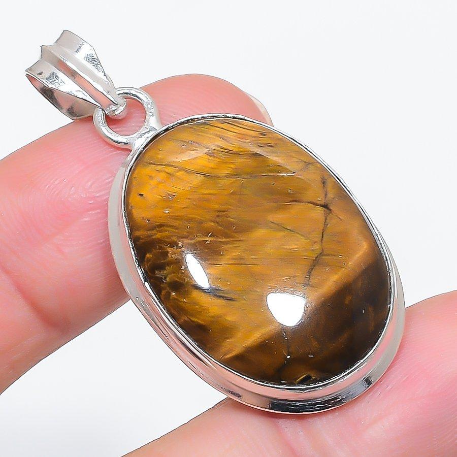 

Natural Tiger Eye Gemstone 925 Sterling Silver Jewelry Pendant 1.77 b8P56