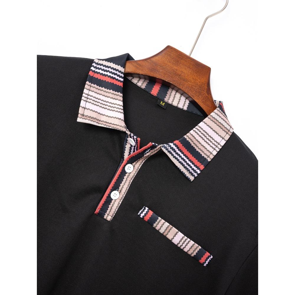 Men's Casual Polo Shirt with Striped Buttons T-shirt