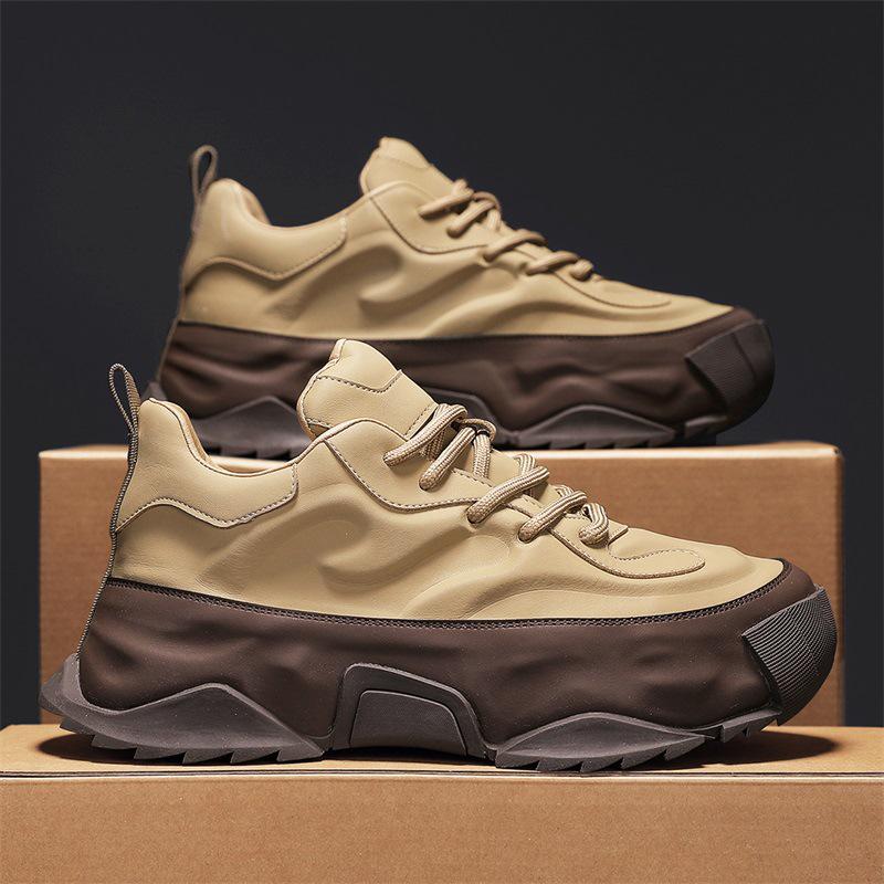 

Мужские модные кожаные кроссовки Xuheng 6 Season - черные, молодежный повседневный стиль осень/зима с функцией увеличения роста 45