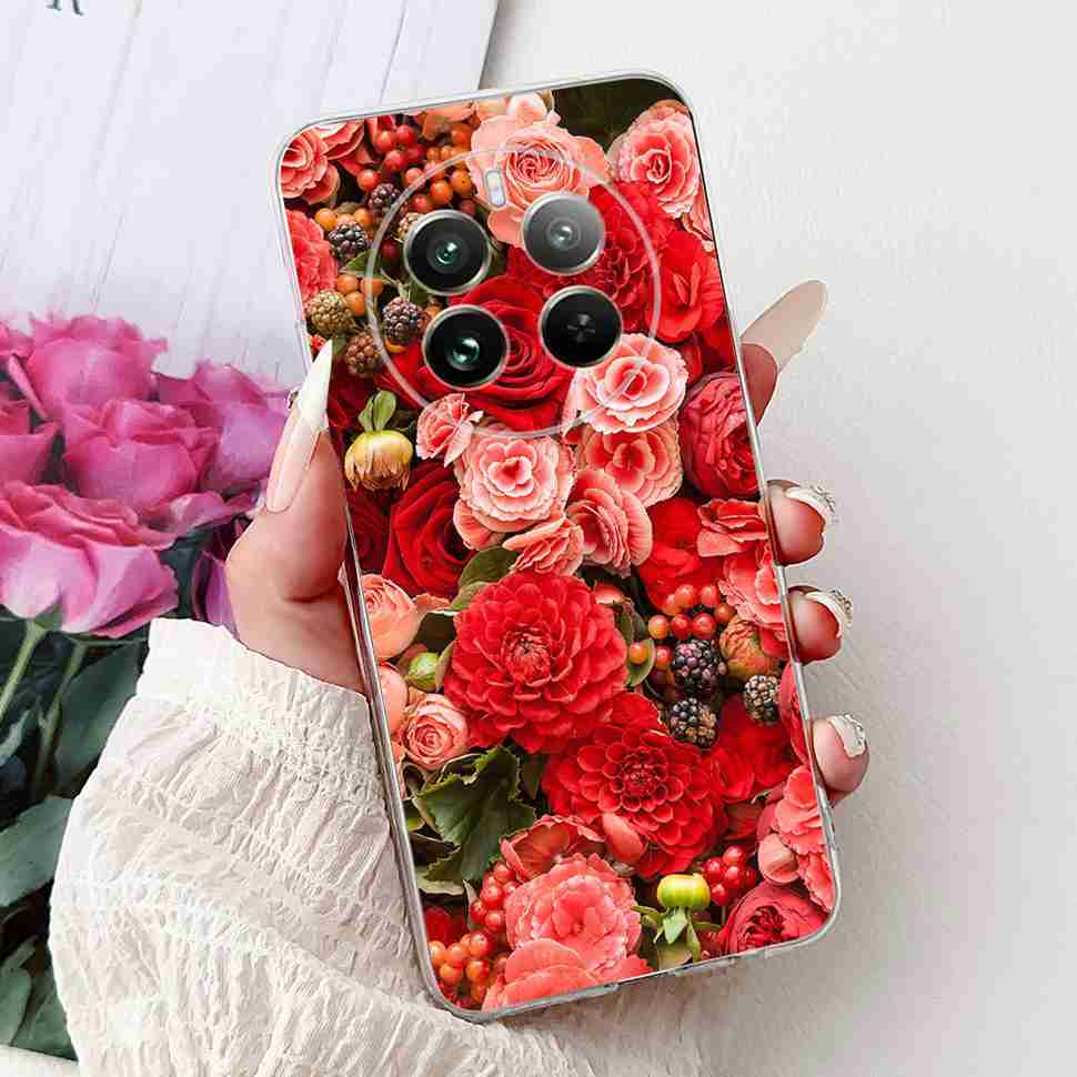 For Realme 12 Pro RMX3842 6.7" Summer Lotus Cute Cat Soft Silicone TPU Cover For Realme 12Pro+ 12Pro Plus RMX3840 Bumper Shell