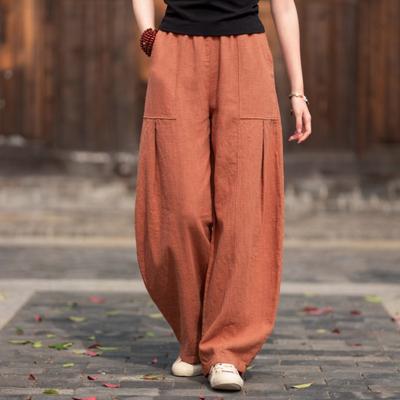 Women Vintage Bloomers Pants Solid Color Elastic Waist Pockets Trousers Spring Autumn Loose Women Pants