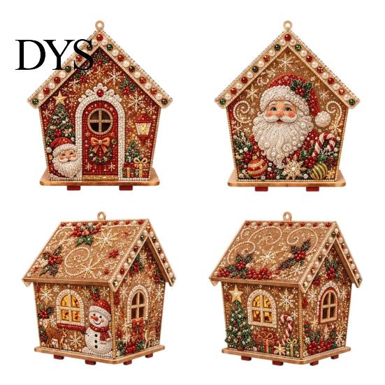 Miniature Dollhouse Kit DIY Christmas Faux Pearl Art Painting Hanging Pendant Kit, 3D Bead Gingerbread Creative Gift for Adults House Handmade Holiday