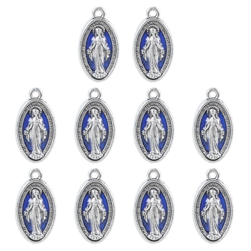 10 Pieces Retro Blessed Virgin Pendant Oval  Medal Charm Pendant for Chain Necklace or Rosary Catholic Jewelry