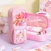 Lucky Pinwheel Pencil Case: Heart-Shaped, Large Capacity, Girly Backpack Design.