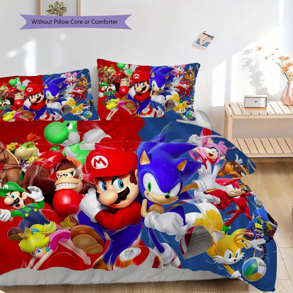 Super Mario Adventure Set Threepiece Set 1 Duvet Cover 2 Pillowcase Without Core Christmas Birthday Gift Soft And Comfortable Bedding Set