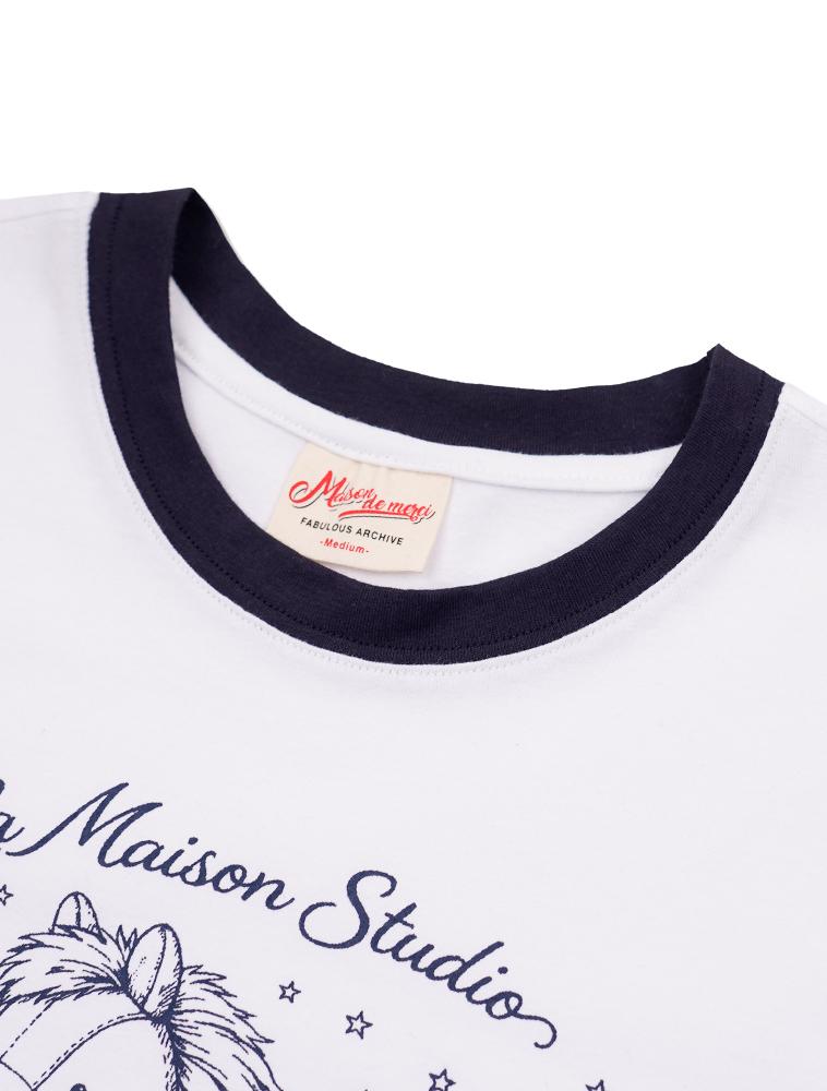 LA MAISON STUDIO Toy Pony Slim Fit Short Sleeve T-Shirt White Navy (Fcg2Ts768W)