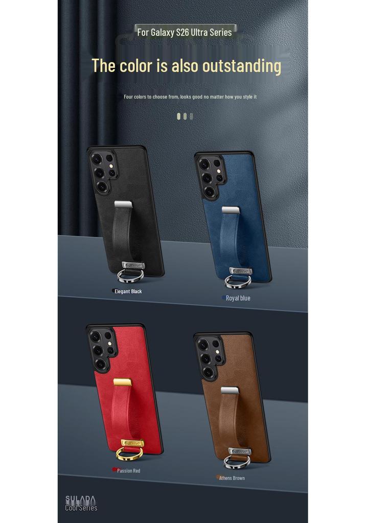 Samsung S26 Ultra Phone Case: Luxurious Leather Texture with Wrist Strap, Stand, and Drop-Proof Protection.