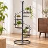 Spiral Stair Plant Stand Freestanding Iron with WoodGrain Shelves MultiTier for Balcony,