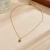 Gold Plated Stainless Steel Green Crystal Flower Pendant Necklace for Women