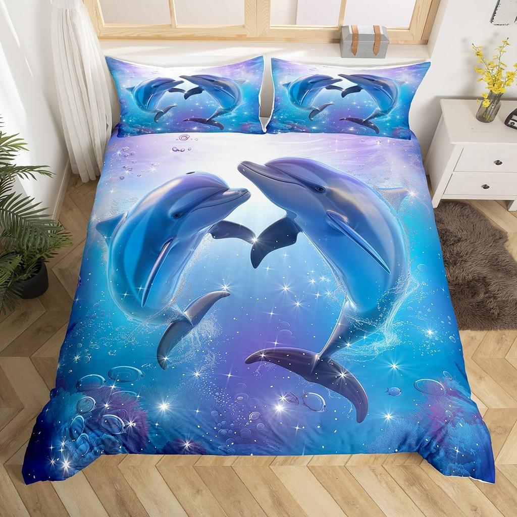 Comforter Ocean Dolphin Sealife Creature Comforter For Kids Boys Girls Teens Room Decor3D Coastal Animal Bedding Set
