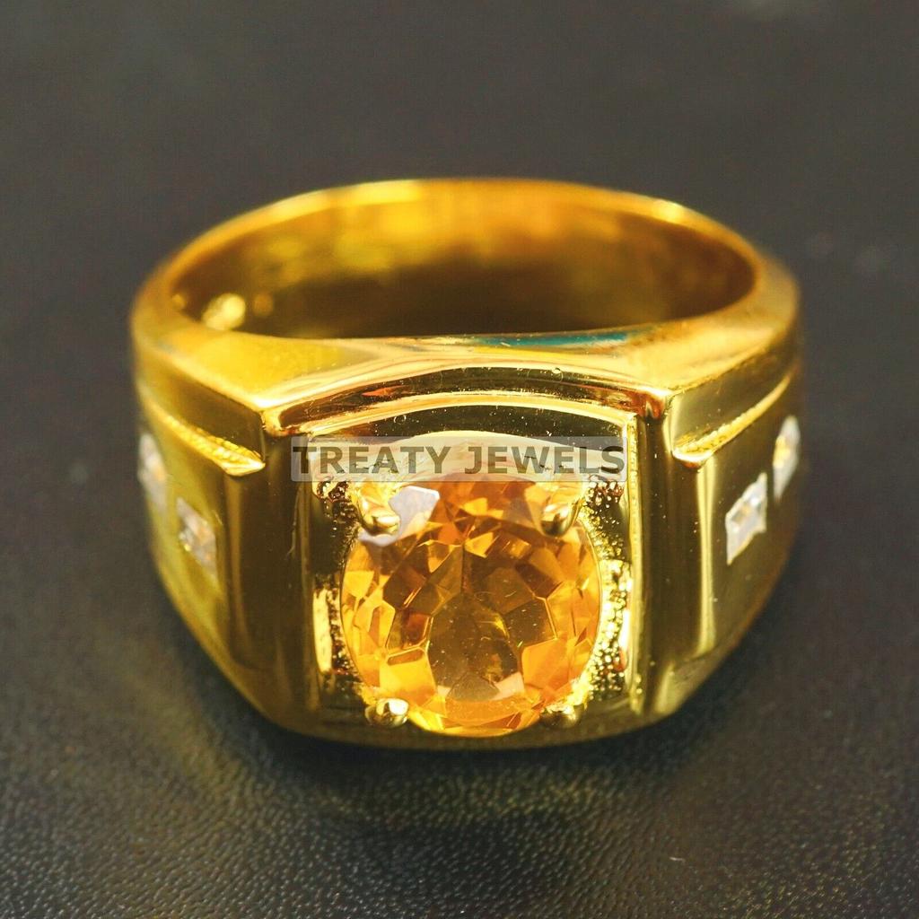 Citrin Oval Schliff Mit 925 Sterling Silber Vergoldeter Ring Für Männer #A939 JL375669185125