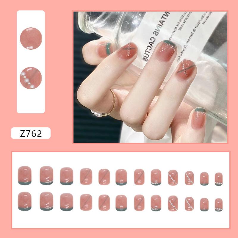 Süße Kleine Frische Stern Diamant Rouge Maniküre Flash French Niedlich Falscher Nagel Mädchen Maniküre