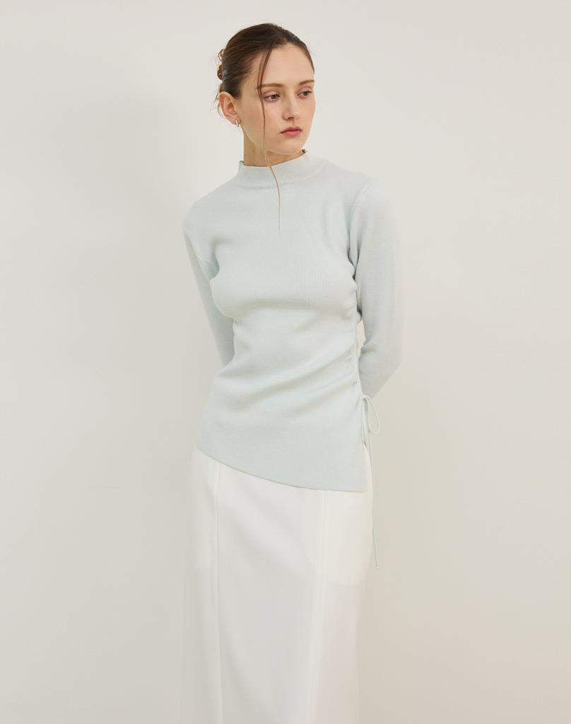 GIEMAR Mock Neck Unbalance Cut Knit Skyblue Mock Neck Unbalanced Cut Knit Sky Blue