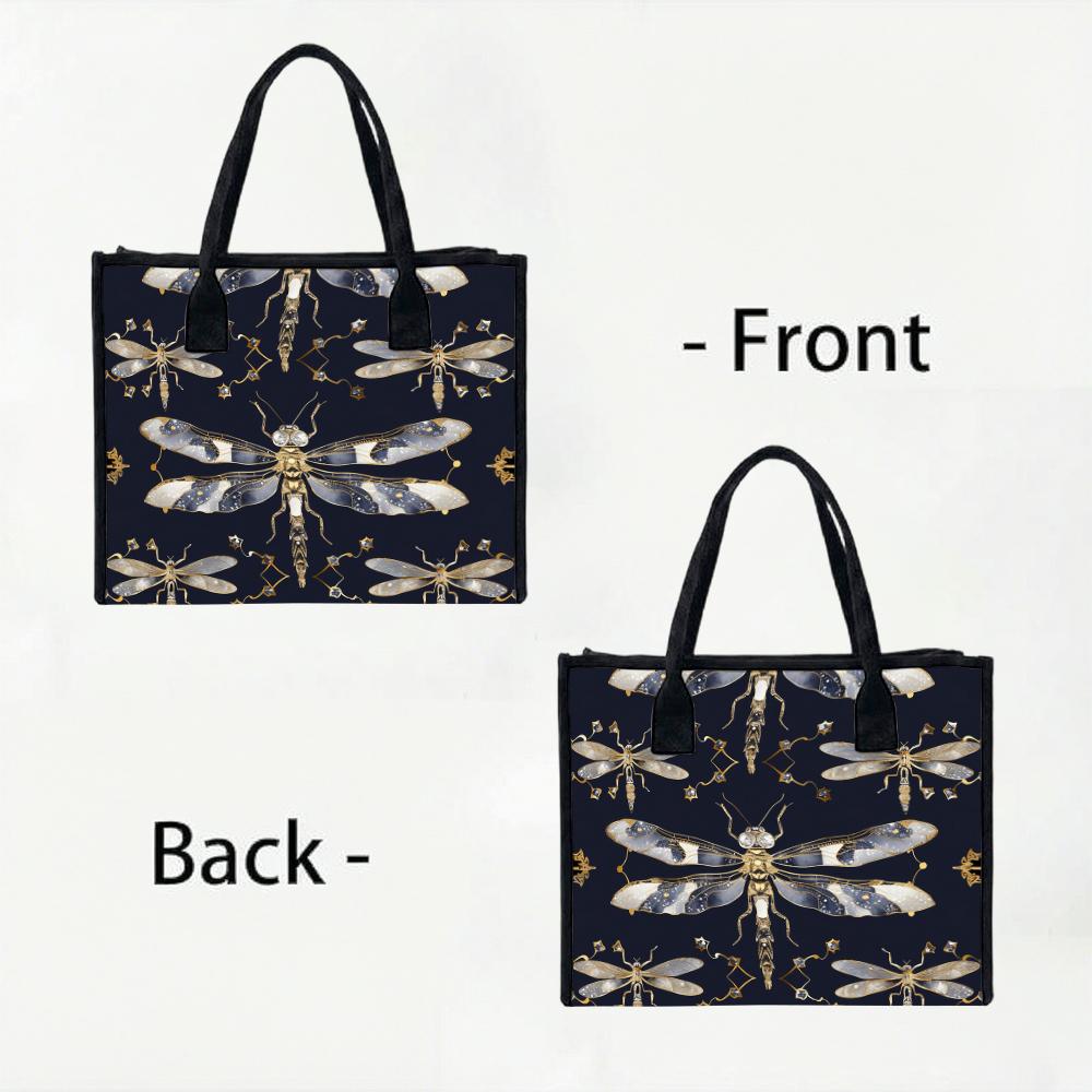 Elegant Dragonfly Pattern Tote Bag Fashion Casual Large Capacity Daily Use Shoulder Handbag