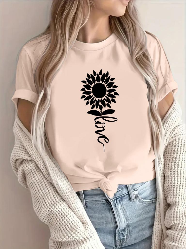 Women's Short Sleeve Crew Neck T-Shirt - Spring Summer Casual Blouse Suitable for Warm Weather, Opaque Round Neck Top with Minimalist Letter