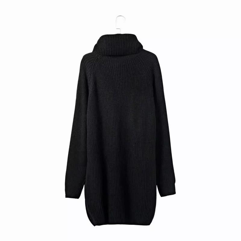 Womens Loose Fit Sweater Turn-down Collar Long Sleeve Mid-length Lazy Style Solid Color Casual Top