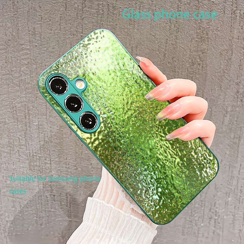 Luxury-lite glass Pattern Glass PhoneCase for Samsung Galaxy S26 S25 S24 S23 S22 FE Ultra Plus Built-in glass green Exquisite