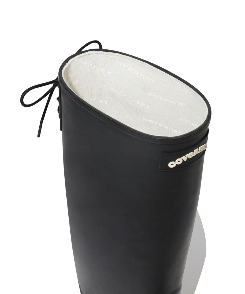Covernat Woman Clover Heart Bag Lace-Up Rain Boots Long Black