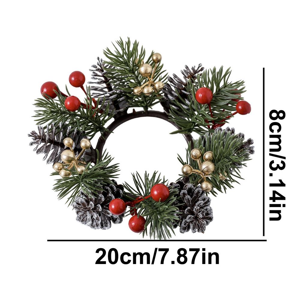 Christmas Candle Rings Wreaths Artificial Red Berry Candle Wreath Ring Eye-Catching Candle Holder Rings For Dinner Table Mantel